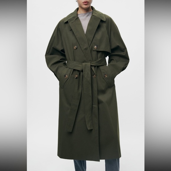 Zara Olive Green Trench Coat - Picture 2 of 15